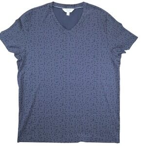 Calvin Klein Women XL Body Fit V-Neck T-Shirt Blue White Polka Dot Cotton Blend